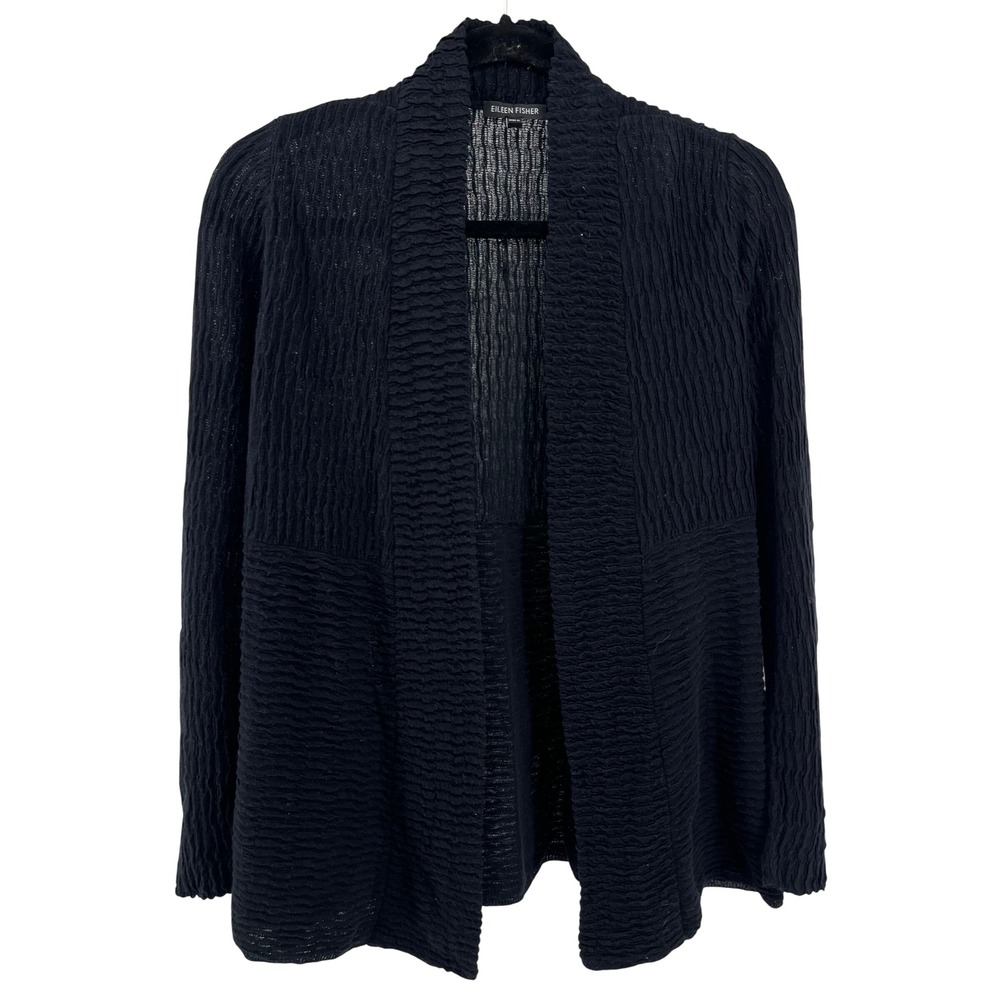 Eileen Fisher Black Textured Open Front Cardigan